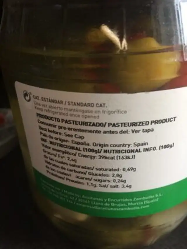 Banderillac ingredients label