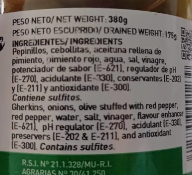 Banderitas dulces enteras nutrition facts table