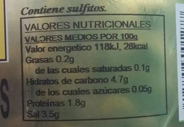 Alcaparras capotes nutrition facts table