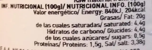Manzanilla deshuesada nutrition facts table