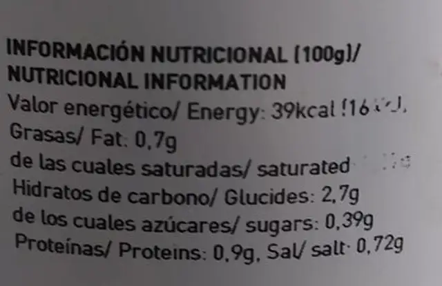 Guindillas picantes nutrition facts table