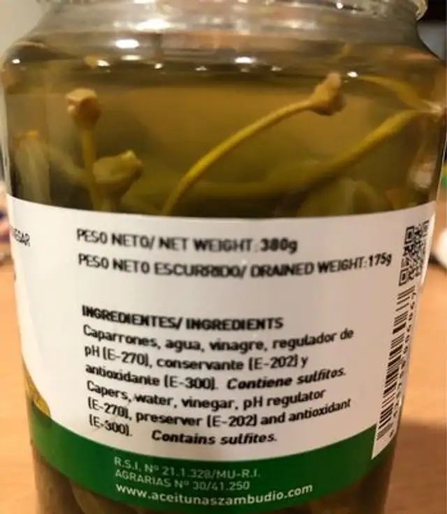 CAPARONES ingredients label