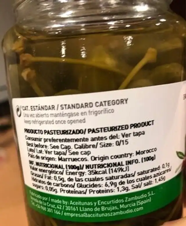 CAPARONES nutrition facts table