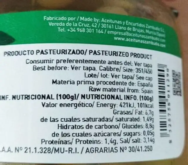 Pelotín sabor anchoa nutrition facts table