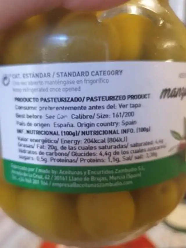 Olive verte nutrition facts table