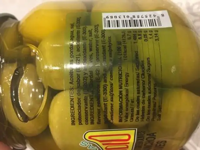ACEITUNAS ingredients label
