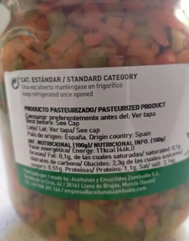 Picadillo en vinagre nutrition facts table