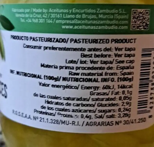 Pimientos dulces nutrition facts table