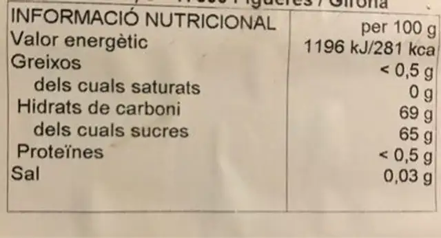 Membrillo con trozos naranja nutrition facts table