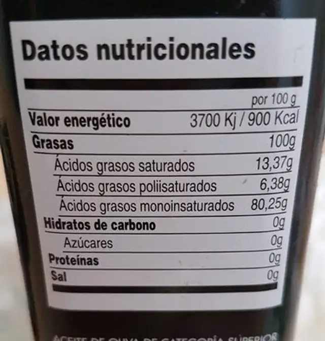 Huile d'olive nutrition facts table