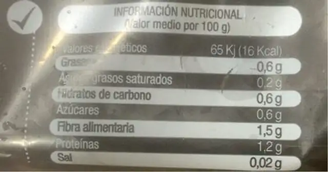 Corazones de cogollos rojos nutrition facts table