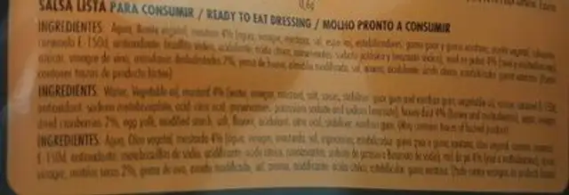 Salsa mostaza y miel con arándanos nutrition facts table