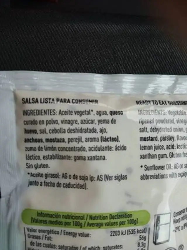 Salssias César ingredients label