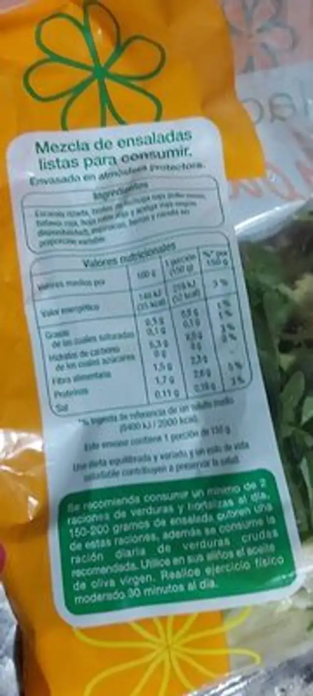 Ensalada silhouete nutrition facts table