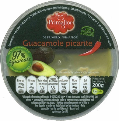 Guacamole fresco "Primaflor" picante front packaging
