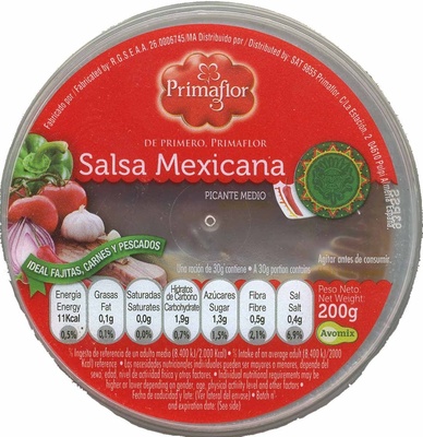 Salsa mexicana "Primaflor" front packaging
