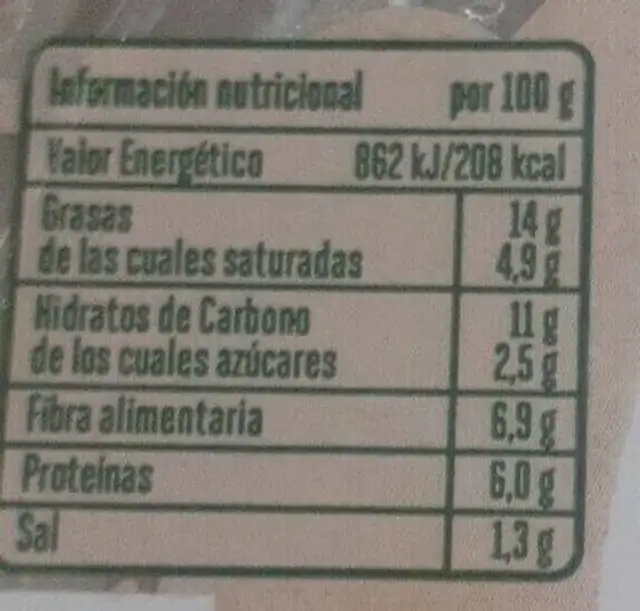 Enrollados de York nutrition facts table
