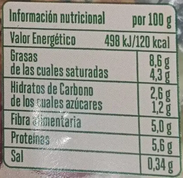 Ensalada familiar nutrition facts table