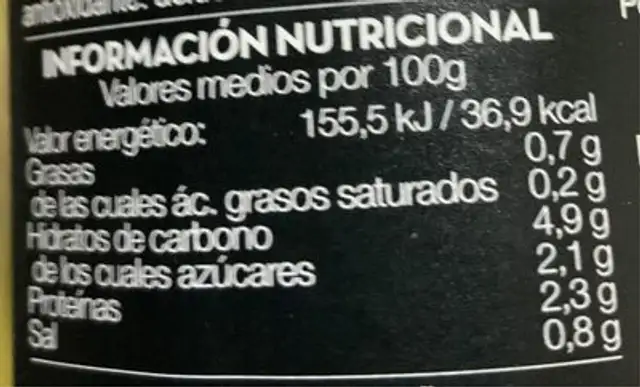 Alcachofa de Tudela nutrition facts table