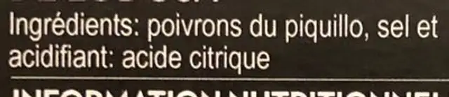 Poivrons du Piquillo entiers ingredients label