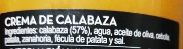 Crema de calabaza nutrition facts table