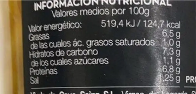 Alubias Verdinas en suquet de Sepia nutrition facts table