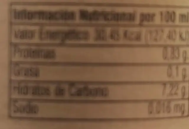 Vino sin alcohol nutrition facts table