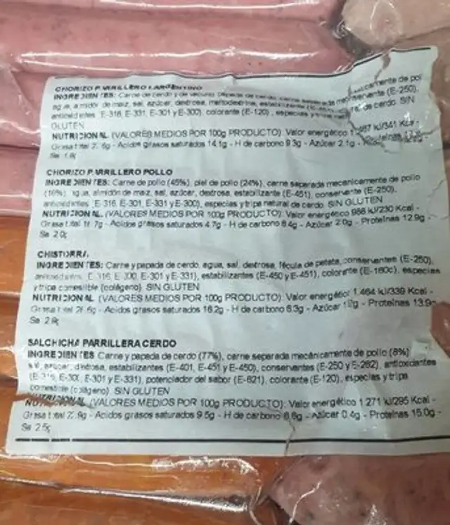 Surtido barbacoa nutrition facts table