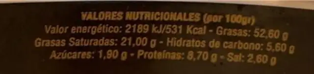 Sobrasad nutrition facts table
