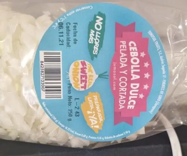 Cebolla dulce pelada y cortada nutrition facts table