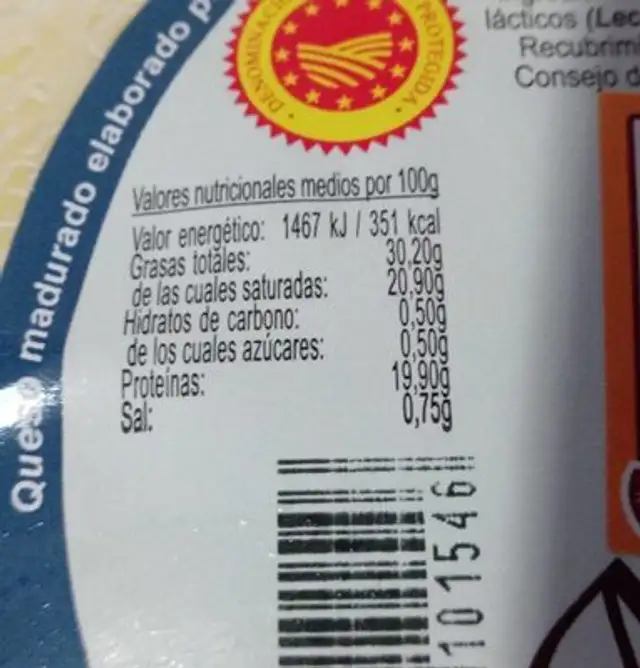 Queso nutrition facts table