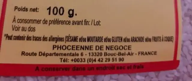 Sésame blanc nutrition facts table