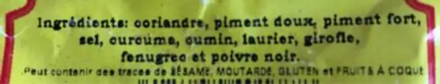 Ras el Hanout rouge nutrition facts table