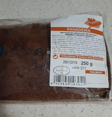 Bizcocho de chocolate sin azúcar añadido front packaging