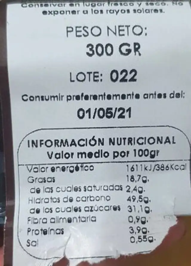 Limón nutrition facts table