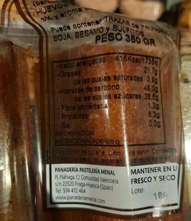 Bizcocho marmol nutrition facts table