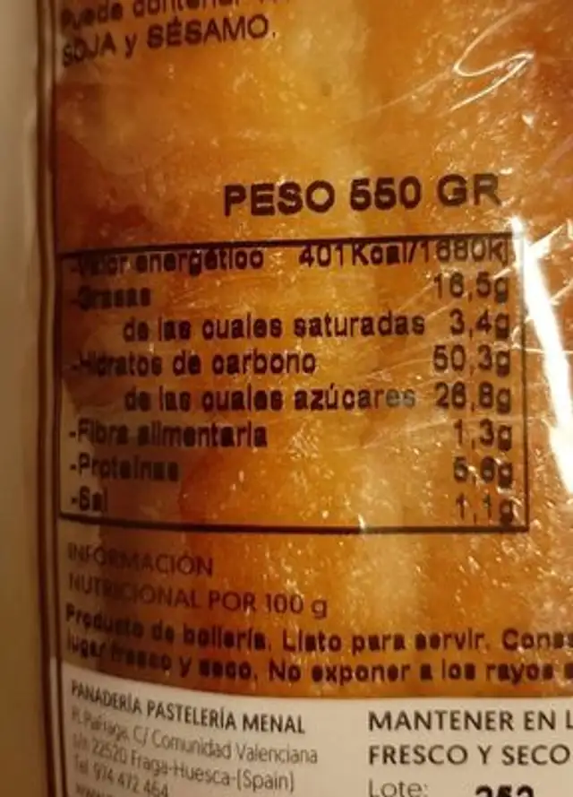 Plum Cake nutrition facts table