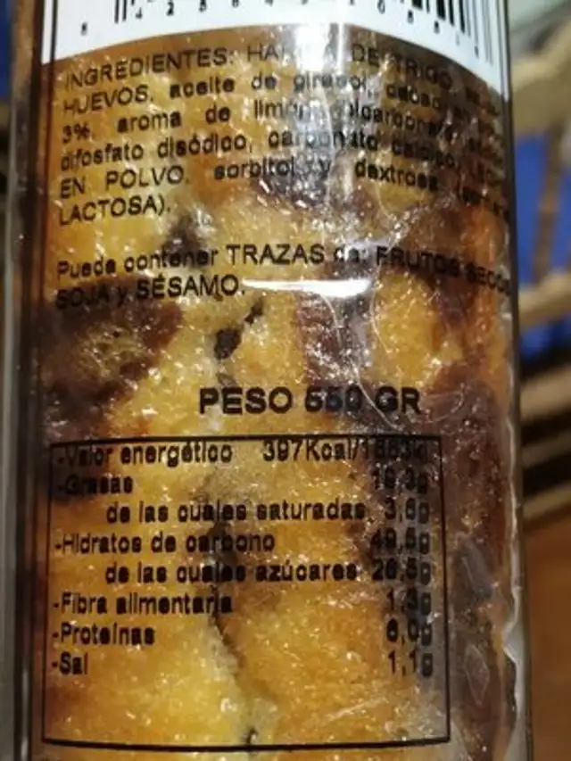 Plum cake mármol nutrition facts table