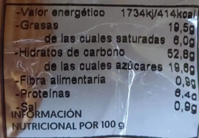 Magdalenas Alcampo nutrition facts table