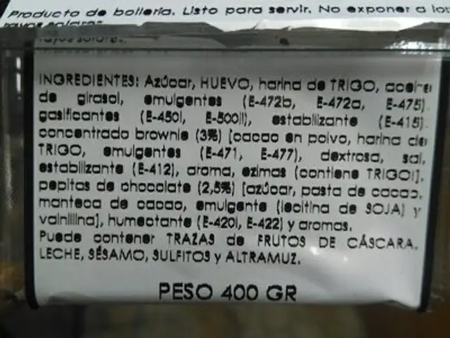 Brownie Cake ingredients label