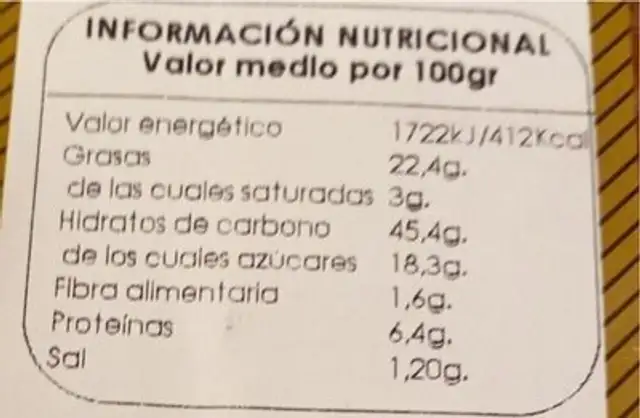 Bizcocho yogurt nutrition facts table