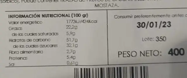 Chocolate y yogurt nutrition facts table