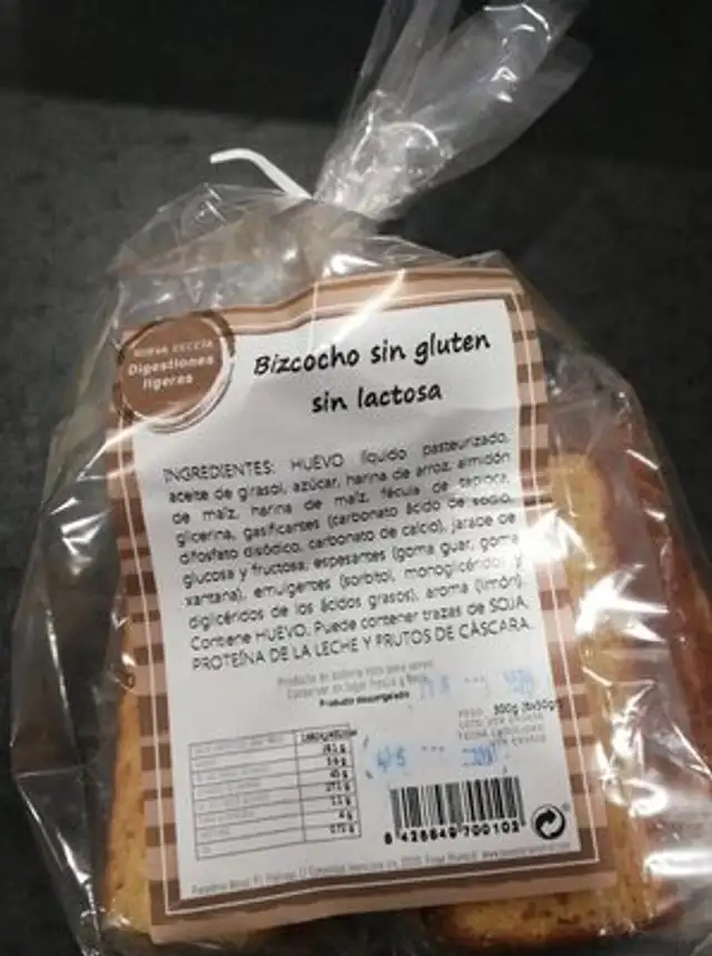 Bizcocho sin gluten sin lactosa