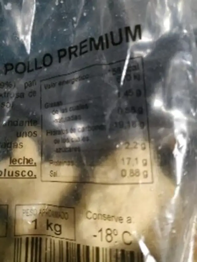 Unknown nutrition facts table