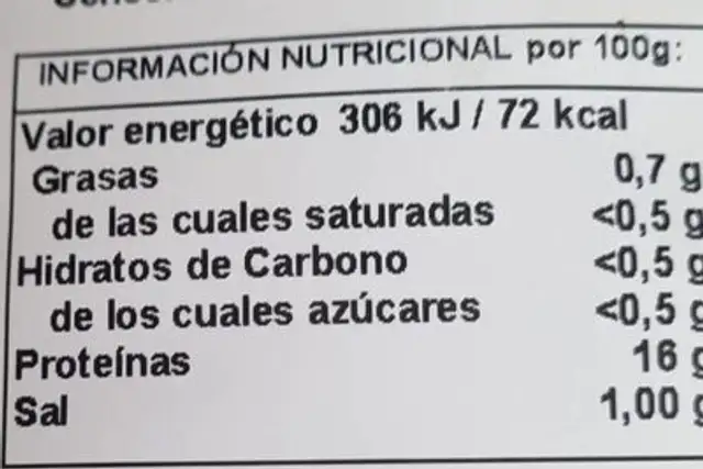 Pulpo cocido nutrition facts table