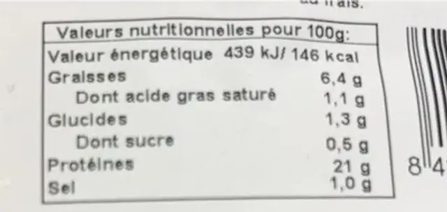 Salade de la mer nutrition facts table