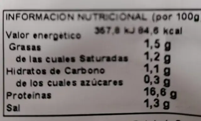 Sepia lista para consumir nutrition facts table