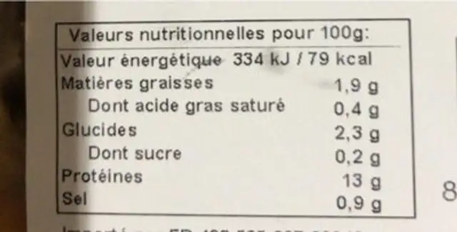Moules cuites nutrition facts table