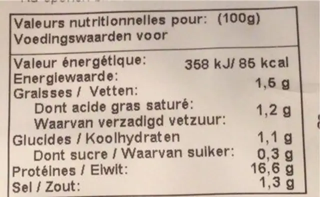 Nuchar seiche cuite nutrition facts table