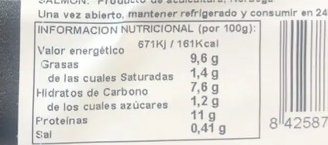 Salmon mix de verduras nutrition facts table